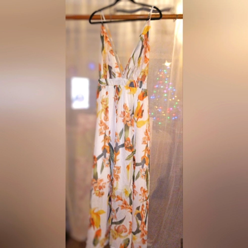 Deep V Neck Floral Boho Long Dress Beach Party Maxi Dress